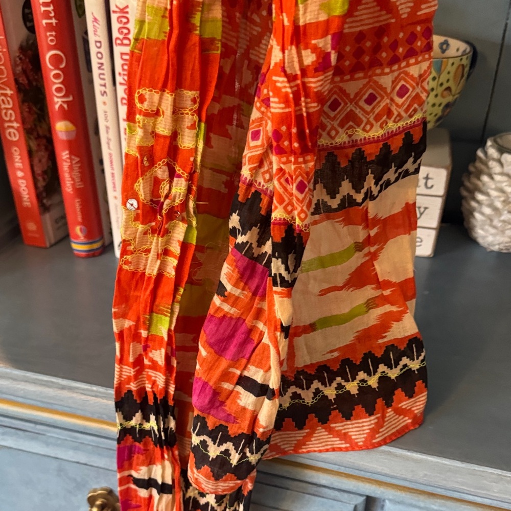 Olsenboye Orange and Pink Patterned Scarf - Picture 7 of 10